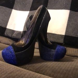 7 navy blue and black glittery heels